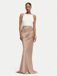 Elisabetta Franchi Sukienka wieczorowa AB-R17-62E2-V800 Brązowy jasny Slim Fit. Brązowe sukienki Elisabetta Franchi, bez wzorów, z syntetyku, wizytowe, bez kołnierzyka, bez ramiączek. Za 3,399.00 zł.