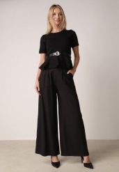 Czarne Szerokie Spodnie Wiskozowe w Garniturowym Stylu z Paskiem Qera. Czarne spodnie materiałowe Born2be, na co dzień, l, bez wzorów, z jeansu. Za 129.99 zł.