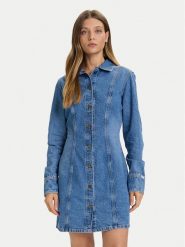 Guess Jeans Sukienka jeansowa W5BK48 D5M48 Niebieski Slim Fit. Niebieskie sukienki Guess Jeans, m, z aplikacjami, z bawełny, bez kołnierzyka, bez ramiączek. Za 519.99 zł.