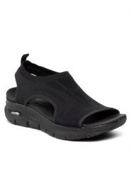 Sandały Skechers. Brązowe sandały Skechers, bez wzorów, bez obcasa, na płaskiej podeszwie, bez zapięcia. Za 249.99 zł.