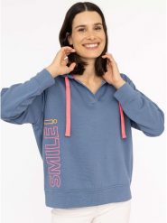 Zwillingsherz Bluza "Smile" w kolorze niebieskim rozmiar: L/XL. Niebieskie bluzy Zwillingsherz, l, bez wzorów, z kapturem. Za 206.91 zł.