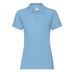 Damska Koszulka Polo Premium Plain. Niebieskie koszulki polo FRUIT OF THE LOOM, bez wzorów, bez ramiączek. Za 65.99 zł.