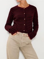 Rozpinany sweter w paski - bordowy. Czerwone kardigany Sinsay, l, bez wzorów. Za 49.99 zł.