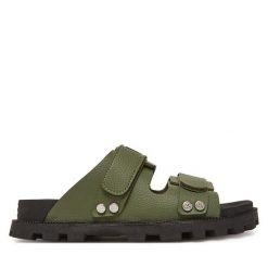 Klapki Hunter. Zielone klapki Hunter, bez wzorów, bez obcasa. Za 199.99 zł.