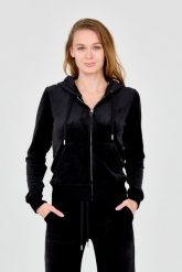 JUICY COUTURE Czarna rozpinana bluza damska. Czarne bluzy Juicy Couture, s, bez wzorów, z poliesteru, bez kaptura. W wyprzedaży za 283.99 zł.