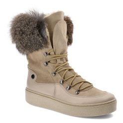 Beżowe Botki Pollonus Ocieplane Skórzane Buty Damskie. Brązowe botki Pollonus, bez wzorów, z futra, bez obcasa, na platformie, bez zapięcia. Za 359.00 zł.