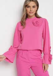 Różowa Bluzka z Bawełną i Kwiatową Aplikacją 3D Merissea. Czerwone bluzki Born2be, m, z aplikacjami, z bawełny, eleganckie, bez kołnierzyka, bez ramiączek. W wyprzedaży za 72.24 zł.