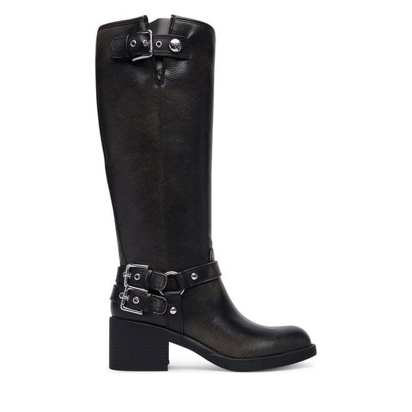 Kozaki Guess. Czarne kozaki Guess, bez obcasa, na słupku, bez zapięcia. Za 824.99 zł.