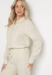 Beżowa Klasyczna Koszula z Wiskozy Melriza. Brązowe koszule Born2be, l, bez wzorów, z jeansu, biznesowe, bez kołnierzyka, bez ramiączek. Za 119.99 zł.