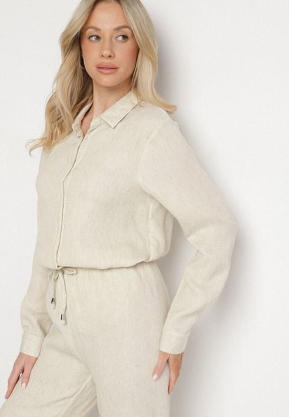 Beżowa Klasyczna Koszula z Wiskozy Melriza. Brązowe koszule Born2be, l, bez wzorów, z jeansu, biznesowe, bez kołnierzyka, bez ramiączek. Za 119.99 zł.