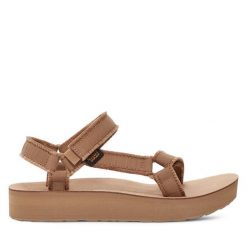 Sandały Teva. Brązowe sandały Teva, bez wzorów, bez obcasa, na płaskiej podeszwie, bez zapięcia. Za 259.99 zł.