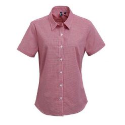 Damska Bawełniana Koszula Z Krótkim Rękawem W Kratkę Micro Gingham. Białe koszule PREMIER, l, bez wzorów, z bawełny, casualowe, bez kołnierzyka, bez ramiączek. Za 137.99 zł.