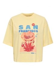 ONLY Koszulka w kolorze żółto-niebiesko-czerwonym rozmiar: L. Żółte bluzki Only, l, bez wzorów, z bawełny, bez kołnierzyka, bez ramiączek. Za 43.99 zł.