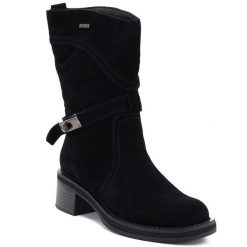 Skórzane botki damskie wysokie na klocku czarne Big Star UU274608. Czarne botki Big Star, bez wzorów, ze skóry, bez obcasa, bez zapięcia. Za 319.99 zł.
