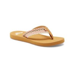 Klapki plażowe dla Kobiety PORTO. Brązowe klapki Roxy, bez wzorów, z bawełny, bez obcasa. Za 139.99 zł.