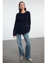Trendyol Sweter w kolorze granatowym rozmiar: L. Niebieskie swetry Trendyol, l, bez wzorów, z bawełny, bez ramiączek. Za 113.36 zł.