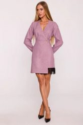 Elegancka sukienka tweedowa trapezowa kopertowa różowa. Czerwone sukienki MOE, do pracy, l, bez wzorów, z koronki, biznesowe, bez kołnierzyka, bez ramiączek, kopertowe. Za 379.00 zł.