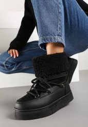 Czarne Śniegowce na Grubej Podeszwie ze Sznurowaniem i Futerkiem Izantea. Czarne trapery i śniegowce Born2be, z futra. Za 99.99 zł.
