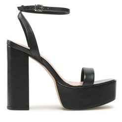 Sandały Aldo. Czarne sandały Aldo, bez wzorów, bez obcasa, na słupku, bez zapięcia. Za 449.99 zł.