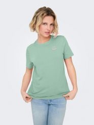 ONLY Koszulka w kolorze zielonym rozmiar: M. Zielone bluzki Only, m, bez wzorów, z bawełny, bez kołnierzyka, bez ramiączek. Za 43.99 zł.