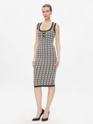 Elisabetta Franchi Sukienka dzianinowa AM-55Z-41E2-V460 Czarny Slim Fit. Czarne sukienki Elisabetta Franchi, bez wzorów, z dzianiny, bez kołnierzyka, bez ramiączek. Za 999.99 zł.