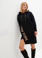 Sukienka dresowa z czystej bawełny organicznej. Czarne sukienki bonprix, bez wzorów, z bawełny, eleganckie, bez kołnierzyka, bez ramiączek. Za 54.99 zł.