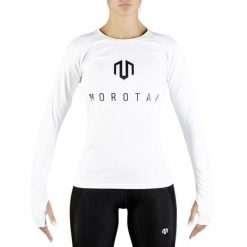 Koszulka treningowa damska Morotai Premium Brand Londgsleeve. Białe koszulki sportowe MOROTAI, bez wzorów, z bawełny, bez ramiączek, na fitness i siłownię. W wyprzedaży za 91.00 zł.