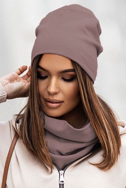 Bawełniany Zestaw Czapka i Komin - Mocca. Brązowe czapki Ivon, bez wzorów, z bawełny. Za 99.90 zł.