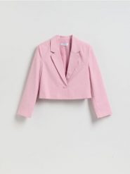 Krótka marynarka - pastelowy róż. Czerwone marynarki i żakiety Reserved, l, bez wzorów, z lyocellu. Za 159.99 zł.