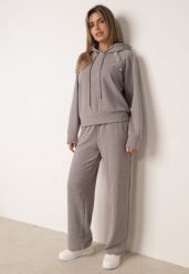 Szary Komplet Dresowy Bluza z Kapturem z Ozdobnymi Guzikami i Spodnie Eborissa. Szare bluzy Born2be, l, bez wzorów, z dresówki, z kapturem. Za 169.99 zł.