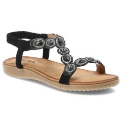 Sandały damskie Artiker, materiałowe z ozdobami na platformie z wygodnymi wkładkami, czarne, 54C1476. Czarne sandały Artiker, bez wzorów, z materiału, glamour, bez obcasa, na platformie, bez zapięcia. Za 109.00 zł.