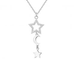 Naszyjnik srebrny z cyrkoniami - gwiazdy, Księżyce. Szare naszyjniki Apart, z cyrkonią, srebrne. Za 249.00 zł.