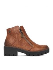 Rieker Botki CEO-79254-22 Brązowy. Brązowe botki Rieker, bez wzorów, ze skóry, bez obcasa, na słupku, bez zapięcia. Za 429.99 zł.