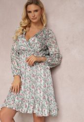 Miętowa Sukienka Meridarah. Zielone sukienki Renee, na imprezę, l, bez wzorów, z materiału, bez kołnierzyka, bez ramiączek, mini, kopertowe. Za 84.99 zł.