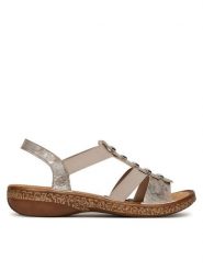 Rieker Sandały CEO-62850-90 Szary. Szare sandały Rieker, bez wzorów, ze skóry, bez obcasa, na płaskiej podeszwie, bez zapięcia. Za 299.99 zł.