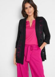 Sweter bez zapięcia, z koronką. Czarne swetry bonprix, bez wzorów, z koronki, bez ramiączek. Za 89.99 zł.