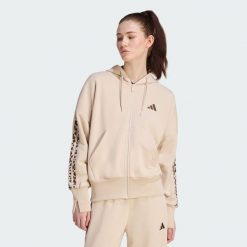 Bluza dresowa Seasonal Essentials Animal Print 3-Stripes Full-Zip Hooded. Białe bluzy Adidas, l, bez wzorów, z bawełny, z kapturem. Za 279.00 zł.