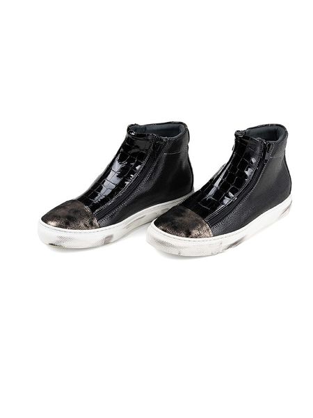 Anna Morellini Skórzane sneakersy "Natavia" w kolorze złoto-czarnym rozmiar: 38. Czarne trampki Anna Morellini, bez wzorów, za kostkę, bez zapięcia. Za 279.78 zł.