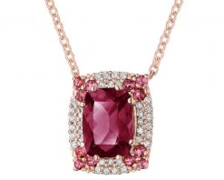 Naszyjnik z żółtego złota z brylantami i rodolitem - próba 585. Żółte naszyjniki Apart, z brylantem, złote. Za 5,390.00 zł.