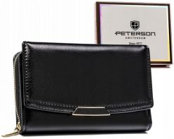 Portfel damski Peterson PTN 001-F czarny. Czarne portfele Peterson, bez wzorów, ze skóry ekologicznej. Za 54.00 zł.