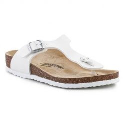 Klapki damskie Birkenstock Gizeh. Klapki Birkenstock, bez wzorów, z materiału, bez obcasa. W wyprzedaży za 291.45 zł.