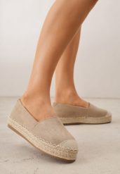 Ciemnobeżowe Klasyczne Espadryle VICES na Grubej Podeszwie z Plecionką Idathelia. Brązowe espadryle Born2be, bez wzorów, z jeansu, bez obcasa, bez zapięcia. Za 79.99 zł.