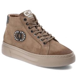Brązowe Sneakersy CheBello Stylowe Skórzane Buty Damskie. Brązowe botki CheBello, bez wzorów, bez obcasa, na platformie, bez zapięcia. Za 458.99 zł.