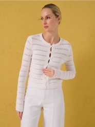 Bawełniany kardigan - kremowy. Białe kardigany Sinsay, l, bez wzorów, z bawełny. Za 49.99 zł.