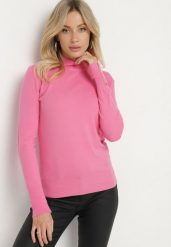 Różowy Sweter Półgolf Ozdobiony Guzikami przy Rękawach Delianor. Czerwone swetry Born2be, na jesień, m, bez wzorów, z jeansu, bez ramiączek. Za 64.99 zł.
