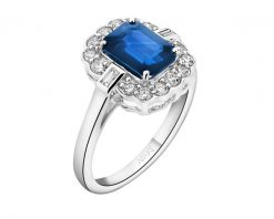 Pierścionek z białego złota z diamentami i szafirem - próba 585. Białe pierścionki Apart, z diamentem, złote. Za 9,990.00 zł.