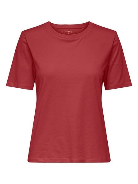 ONLY Koszulka w kolorze czerwonym rozmiar: L. Czerwone bluzki Only, l, bez wzorów, z bawełny, bez kołnierzyka, bez ramiączek. Za 29.95 zł.
