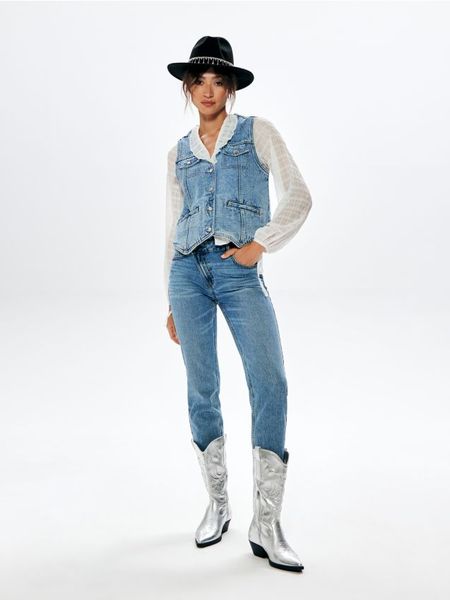 Jeansy straight high waist - niebieski. Niebieskie jeansy Sinsay, l, bez wzorów, z podwyższonym stanem. W wyprzedaży za 39.99 zł.