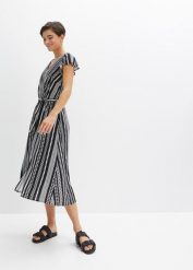 Sukienka midi ze zrównoważonej wiskozy. Czarne sukienki bonprix, bez wzorów, z wiskozy, bez kołnierzyka, bez ramiączek, midi. Za 124.99 zł.