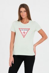 GUESS Zielony damski t-shirt bawełniany Original Tee, Rozmiar S. Zielone t-shirty Guess, s, z aplikacjami, z bawełny, bez kołnierzyka, bez ramiączek. W wyprzedaży za 119.99 zł.